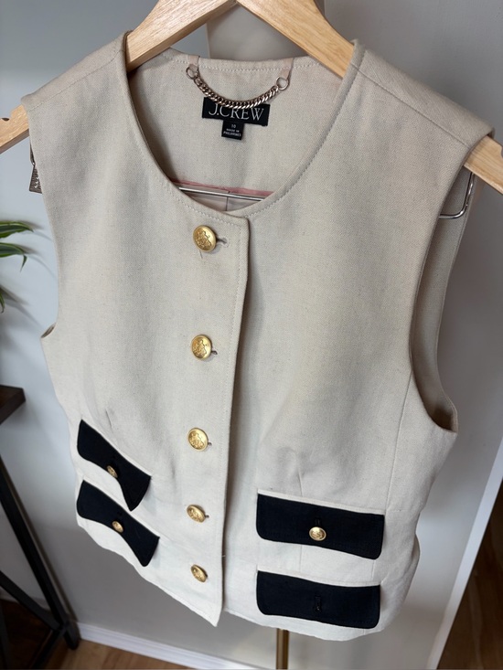 J. Crew Jackets & Blazers - J. Crew Sleeveless Vest with Black Pocket Trim and Gold Buttons